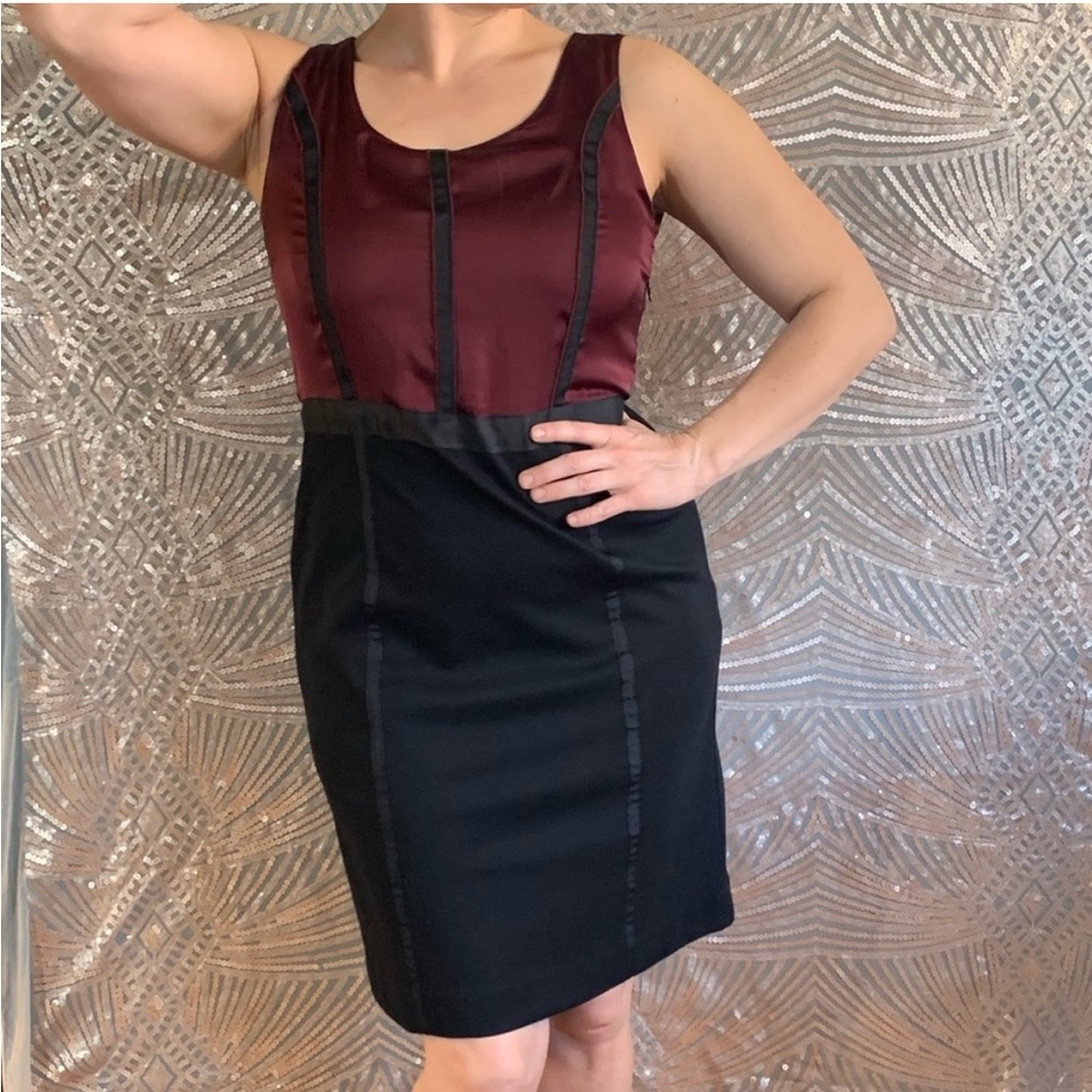 Dana Buchman Maroon Red & Black Dress. Modest Cut, Sleeveless , Round Neck Sz 10